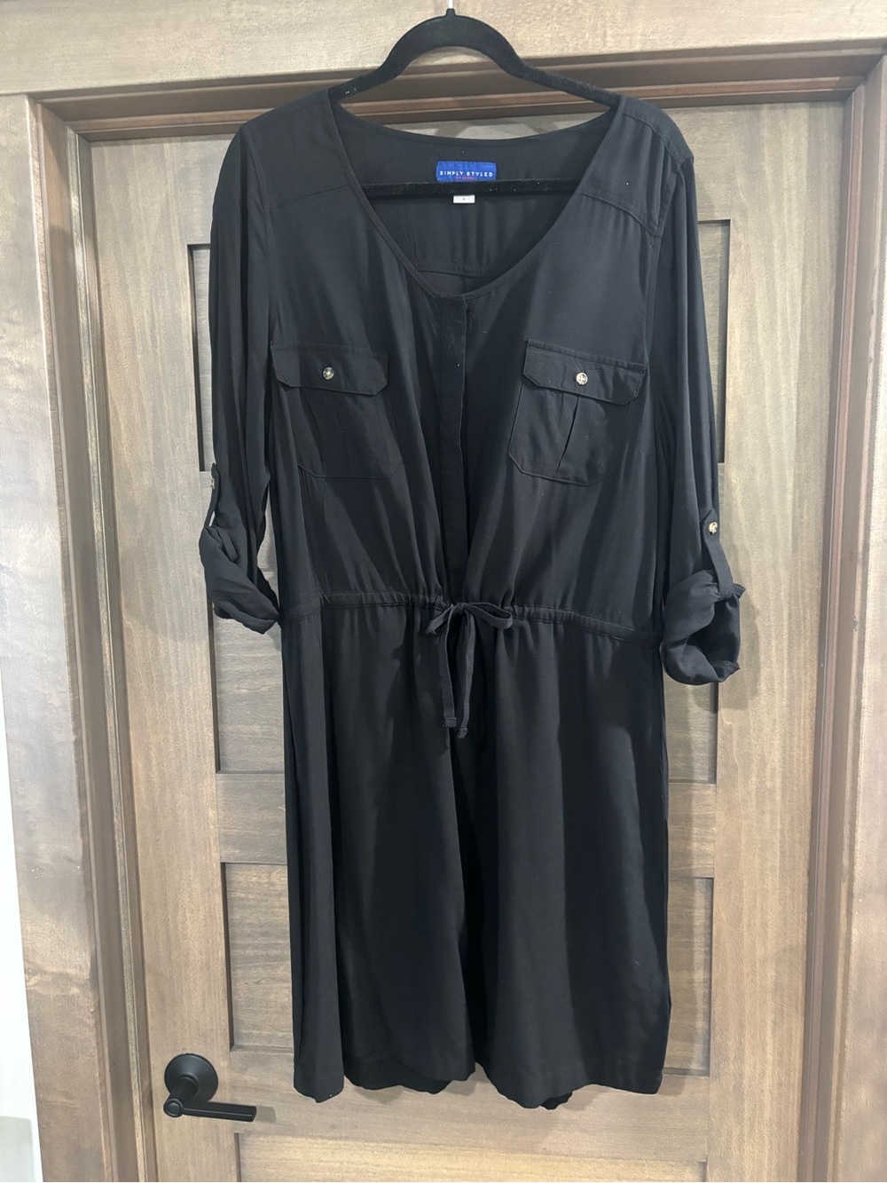 Simply Styled Black Long-Sleeve Drawstring Shirt Dress
